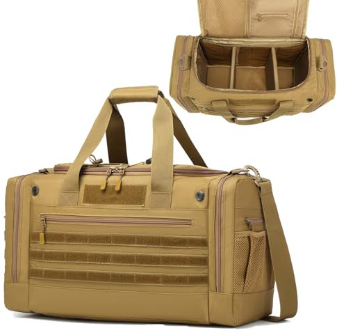 FRETHIND 45L Sporttasche Herren mit Schuhfach & 2 Trennwänder Reisetasche Taktische Sport Duffel Tasche für Gym Fitness Weekender Schwim (Braun)