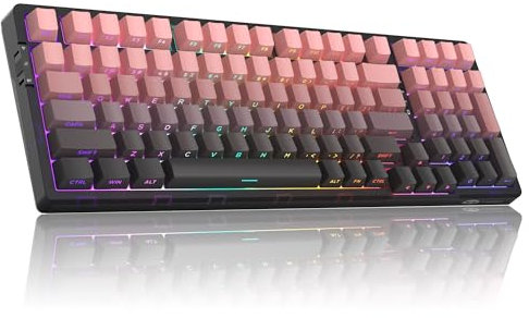 Gasket Structure Light100 Wireless Mechanical Keyboard, 2.4G/USB-C/BT5.0 Hot Swappable Custom Keyboard,RGB Backlit Gaming Keyboards with Side Character Linear Blue Whale Switch, PBT Keycaps - Pink