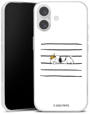 Custodia sottilissima compatibile con Apple iPhone 16 Custodia per cellulare di silicone trasparente Cover semplice Snoopy Peanuts Cane