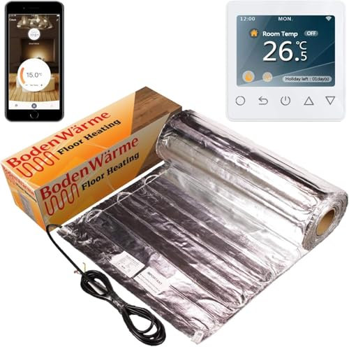 Electric Under Laminate/Wood Foil Underfloor Heating Mat Kit (Including Wifi Thermostat) (White, 2m²)
