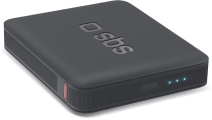 SBS NanoTube PowerBank HD, 5.000mAh, Power Bank con Ricarica Rapida, Intelligent Charge (IC), Alta Densità, LED di Carica, USB-C, Caricabatterie Portatile da Viaggio, Design Compatto, Nero