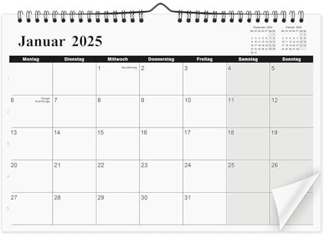 SKYDUE Kalender 2025, Monatskalender 2026 Wandkalender Für Zuhause Und Büro, 18 Monate (Juli 2025 - Dezember 2026), Wandkalender A4 Querformat,Monatskalender Idealer Für Paare Und Familien