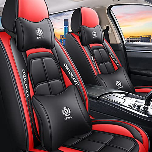 maiqiken Autositzbezug Für Audi Q7 SQ7 Komplettset 5-Sitze Autositzbezüge Allwettereinsatz Auto PU Ledersitzbezug Vorne und Hinten, Deluxe - Rot