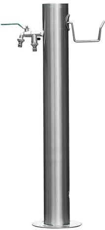 Fontaine extérieure de Jardin, Colonne à Eau de Jardin avec Robinet d’eau 304 Acier Inoxydable Rond, Porte-Tuyau d’arrosage avec Robinet, 86 cm de Haut