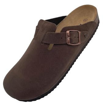 Revo Modische und bequeme Unisex Kork Fußbett Pantoletten, Hausschuhe und Sandalen für Erwachsene, hochwertiges Leder, nachhaltige Herstellung in Spanien (Braun, Gr. 43)