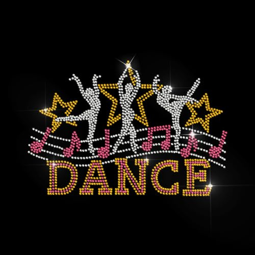 MAYJOYDIY Tänzerin DANCE Text Strass Bügelbild Hotfix Transfer Aufkleber Notenblatt Stern Note Bling DIY Patch Kleidung Reparatur Hot Fix Applikation Für T Shirt Jacke Tasche Jeans Basteln