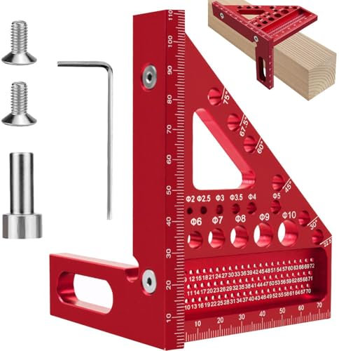 Tyafzzn 3D Gehrungswinkel, 22,5-90° Kombinationswinkel aus Aluminiumlegierung, Anreißwerkzeug Winkel, Tieflochmarker Schreiner, Speedmarker Lineal für Schreiner und Ingen (Rot)