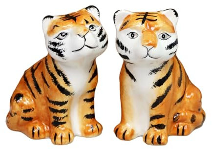 Salt and Pepper Shakers Tiger Orange Ceramic African Big Cat Kitchen Cruet Pots