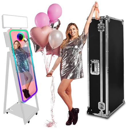 WideMeet Spiegel Photo Booth 22 Zoll Touchscreen Magic Mirror Booth Machine DSLR Photobooth Selfie 40 Zoll Photobooth Maschine für Hochzeit Party Event (Weiß Photo Booth)