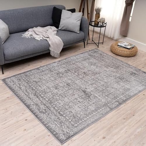 THE RUGS Montana Rug - Modern & Vintage Low Pile Area Rugs Living room, Bedroom, Kitchen, Soft Low Pile, Pet-Friendly, Easy to Clean [Vintage Grey, 160x230 cm]
