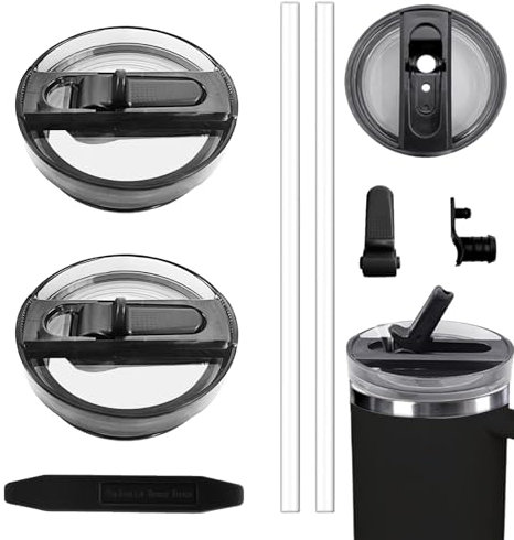 CHIHOLEN 2 tapas Stanley Cup a prueba de fugas, tapas de repuesto para vasos Stanley 30 oz, tapa para Stanley, accesorios para Stanley, con 2 pajitas y 1 herramienta de desmontaje auxiliar (2 negras)
