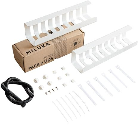 Pack de 2 Range Cable pour Bureau - Plateaux pour câbles 40x10 cm - Blanc Mat - Idéal pour Bureau, Gaming ou TV