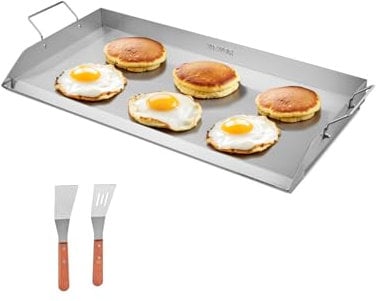 VEVOR Stainless Steel Griddle, 32x16 inch Universal Flat Top Rectangular Plate, Gas Grill Griddle for BBQ Grill, Teppanyaki, Portable Family Cookware with Handle, for Camping Tailgating Party