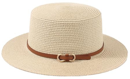 GizellMG Chapeau Paille Panama Vintage 1920 Canotier Baron en Paille Femme Capeline Respirant Casquette Large Bord 56-58CM pour Mariage Plage