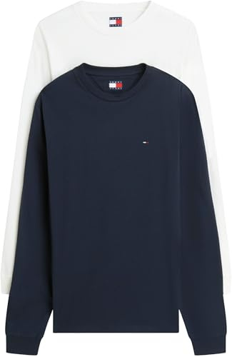 Tommy Jeans Herren 2er Pack Langarmshirts Slim mit Rundhalsausschnitt