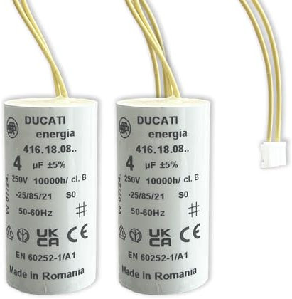 Condensateur 4 µF Spécial volet roulant BUBENDORFF à 2 fils et connecteur - Pour Réparation de moteur de volet roulant - Longue Durée de Vie - Fond Plat 450V (2)