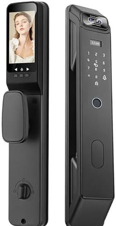 Automatic Smart Door Lock, Biometric Fingerprint and Touch Digital Keyboard, Monitoring Intercom, APP, for Front Door, Fingerprint, Passcodes, IC Card, for Hotel, Office, Home