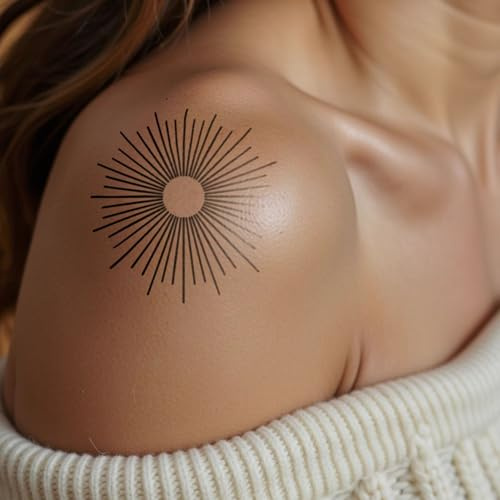 Inkster Tattoo - Geometrische Sonne - vegane & wasserfeste Temporäre Tattoos für Erwachsene - EU-Kosmetikzertifizierte Farbe - revolutionäres 2 Wochen Tattoo | Premium Klebetattoos