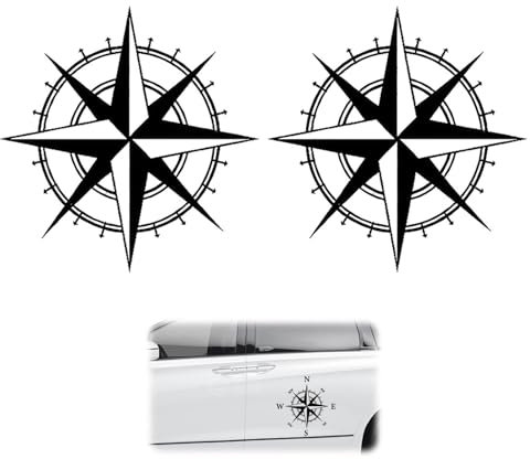 EUYKQNOI 2 Stück wohnmobil aufkleber Aufkleber Kompass Windrose Aufkleber Auf Transparenter Folie Kompass Aufkleber Abziehbild Nautisches Symbol Zeichen Aufkleber für Camper Wohnmobil Offroad Sticker