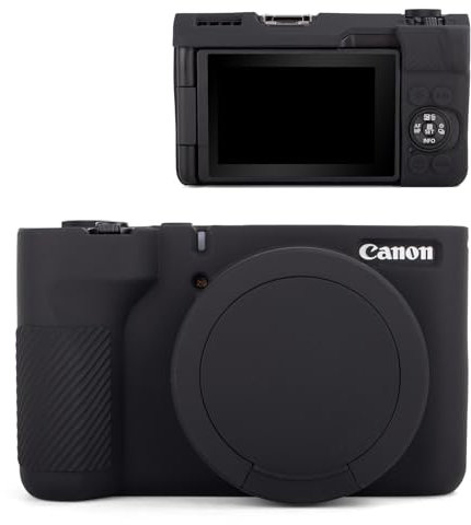 MUZIRI KINOKOO Case for Canon Powershot V1 Camera - Soft Silicone Rubber Protective Cover with Removable Lens Cover for Canon V1 Vlog Camera - Anti-Scratch Slim Fit Soft Skin Case - Black
