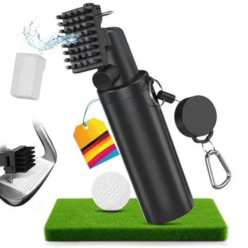 AURIVEE Pro Golfschläger-Reiniger-Set, Wasserbürste mit Befestigungsklammer und 118 ml-Flasche Reinigungsmittel, geeignet für U- und V-förmige Rillen