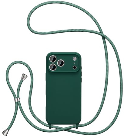 UEEBAI Crossbody Lanyard Phone case for iPhone 17 Pro, Silicone Liquid Phone Cover Necklace Cord Strap Soft Shockproof Protective Case - Deep Green