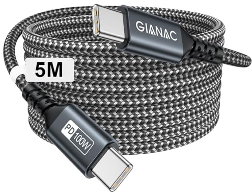 GIANAC Cable USB C a USB C Largo 5M Cable USB C PD Carga Rapida Cable USB Tipo C Compatible con iPhone 17/16/15 Plus Pro MAX