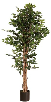 naturing monde Planta Artificial Ficus Verde 180 cm | Planta Artificial Grande con Tronco Natural Realista en Maceta | Planta Decorativa para Interior, Salón, Oficina y Recepción