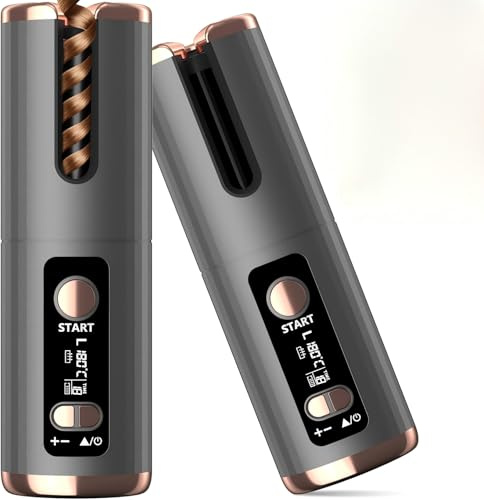Rizador de Pelo Automático, USB Recargable Portátil, 6 Temperaturas 150-200ºC y Temporizador de 8-18s, Revestimiento de Cerámica Turmalina, Pantalla LED Recordatorio Inteligente, Apagado Automático