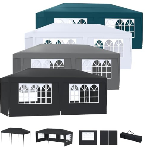 LZQ Pavillon Faltpavillon 3x6m Schnellaufbau Gartenpavillon Partyzelt Faltzelt mit 6 Seitenteilen, UV Schutz Höhenverstellbar für Garten, Strand, Party, Hochzeit, Festival und Camping, Weiß