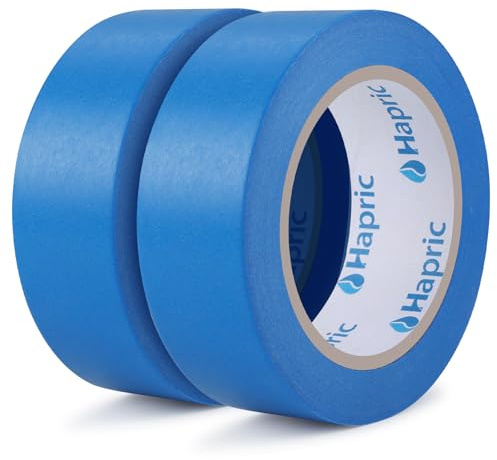 Hapric 2 Rolls Blue Masking Tape for Painting, 36mm x 50m Painters Tape Paper Tape Suitable Stickiness Multi Surface for Sharp Paint Lines Edge Treatment