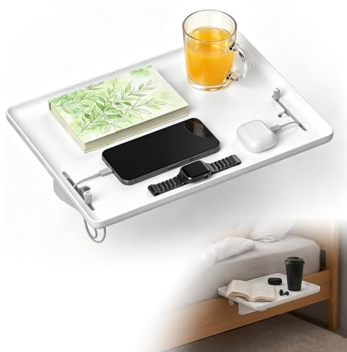 Bettablage,Nachttisch zum Einhängen,Nachttisch Regal,Betttablett schwebend | 32*23.3cm Tablett Nachttischregal,Regal für Bett Hochbett,Tablett-Organizer,BettRegal EinhäNgen Bett mit Kabelhalter für Sofa