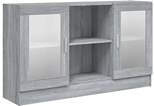 HETFTJN Armoire à Vitrine Sonoma Gris 120x30,5x70 cm Buffet Bas de Salon en Bois d'Ingénierie et Verre Meuble de Rangement avec Portes Vitrées pour Salle à Manger et Bureau