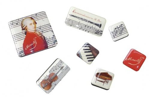 Fridolin 18421 Magnete in Klarsichtbox Mozart mit 7 Magneten, Metall, 9,5 x 7 x 2 cm, bunt