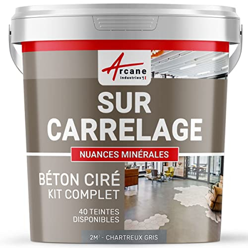 Béton ciré sur carrelage, cuisine, salle de bain, mural, sol, plan de travail, décoratif, revêtement, douche, kit - 2 m² (en 2 couches) Chartreux - Gris - ARCANE INDUSTRIES