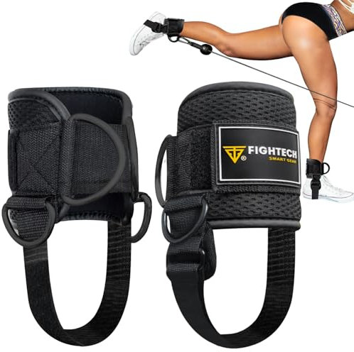 FIGHTECH Ankle Straps Cable Machine Attachment for Gym - Cable Kickback Ankle Straps - Padded Ankle Cuffs for Glute Kickbacks and Leg Workouts (Black PRO)