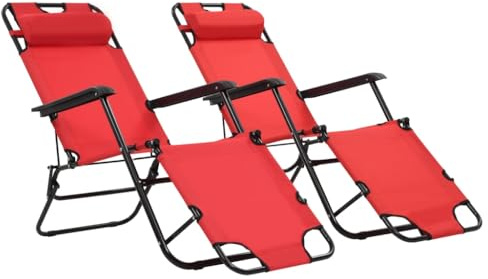 vidaXL 2X Sonnenliege Rot Strandliege Gartenliege Relaxliege Klappstuhl Liege