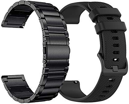 Yeejok, cinturino di ricambio da 22 mm, compatibile con Fossil Gen 5 Carlyle/Gen 4 Explorist HR/Donna Gen 5 Julianna, cinturino in metallo e orologio da polso in silicone Nero e nero.
