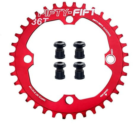 FIFTY-FIFTY Round 104BCD Kettenblatt, 30T 32T 34T 36T Narrow Wide Mountain Bike Kettenblatt, Einzelkettenblatt für 9/10/11-Gang mit 4 Alu-Kettenblattschrauben für MTB (Rot, 32T)