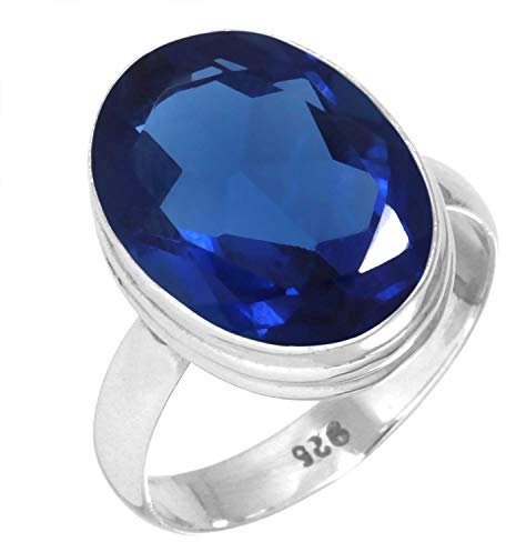 Jeweloporium 925 Silber Ringe für Damen Größe 67(21.3) Blauer Saphir simuliert mit Stein Kostüm Silber Ringe Jubiläum - Geschenk Jahrgang Schmuck