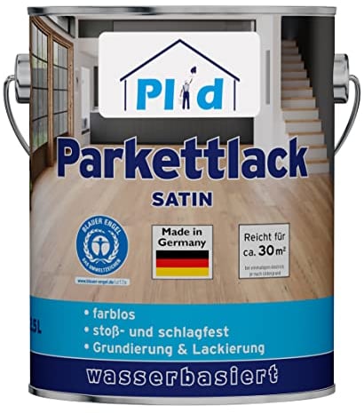 PLID® Parkett - Klarlack - seidenglänzend geeignet zum Versiegeln von Kork-, Parkett & Holzfußböden, Holztreppen sowie Möbeln im Innenbereich stoß - schlagfest strapazierfähig - Made in Germany 2,5l