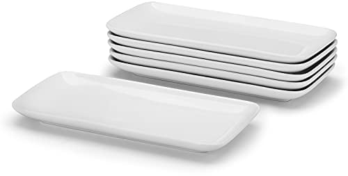 Miicol Lot de 6 plateaux de service rectangulaires en céramique,23x12 cm,Assiettes de service rectangulaires en porcelaine blanche pour apéritif, dessert, collation, congélateur, micro-ondes et four