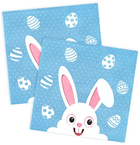 TAROME 40 Stücke Ostern Servietten Niedliche Hase Papierservietten Tischdeko 33 x 33cm Partyservietten Ostermotiv Partyzubehör für Ostern Esstisch Mittagessen Party Dinner (Blau)