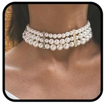 Ushiny Vintage-Perlen-Choker-Halsketten simulierte Perlen-Korn-Halskette Festival-Party-Halsketten-Schmuck für Frauen und Mädchen