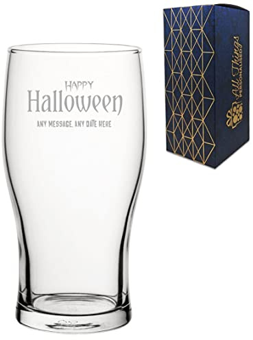 Personalised Engraved Happy Halloween Pint Beer Glass, 20oz/590ml Tulip, Thoughtful Customised Gift, Laser Engraved in The UK, Dishwasher Safe Clear Glass, Dishwasher Safe