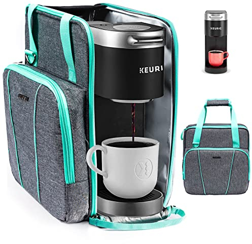 BAGSPRITE Kaffeemaschinen-Reisetasche, kompatibel mit Keurig K-Mini oder K-Mini Plus, Tragetasche für Einzelportion-Kaffeebrüher, Tragetasche mit mehreren Taschen für K-Cup-Kapseln,