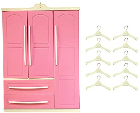 MagiDeal doll Wardrobe Closet with 10Pcs Hangers Clothing Organizer Decorations Openable Drawer Storage Cabinet Birthday Gifts Pink