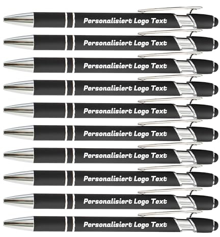 HEYZARDA Kugelschreiber mit Gravur Namen Logo, Schwarz, 100 Pcs | Personalisierter Stift, mit Touchpen, Touchscreen Stifte, für Hochzeit, Eigenem, Kirche, Party, Geschenke, Metall
