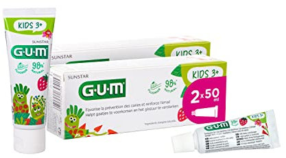 GUM KIDS Zahngel 3+ | speziell für Milchzähne | Geltextur | Erdbeergeschmack | 2 x 50 (mit 1 Gratisprobe)
