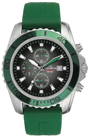 Lorenz 026117GR Chronograph Sport Quarz - Uhr mit Armband aus grünem Gummi - Wasserdicht bis 100 Meter